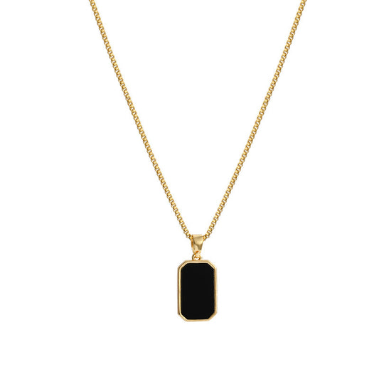 Rectangular Pendant Necklace Design 18K Gold Non-Fading Fashion Small Black for Men Titanium Steel Necklace for Women